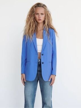 Zara Bright Blue Single-Breasted Blazer